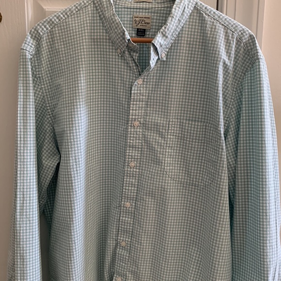 J. Crew Stretch Green Gingham Checkered Button-Down Shirt Men's XXL - Picture 5 of 7